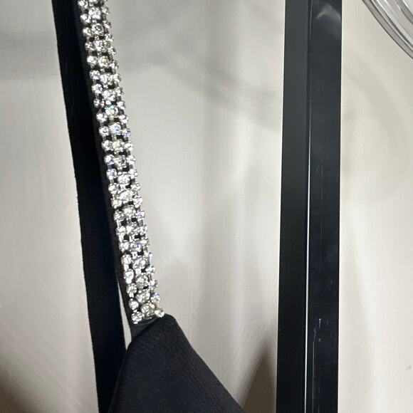 Ieena for MacDuggal gown-size 0-black rhinestone spaghetti strap high slit - Picture 6 of 8